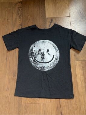 Target Kids Black T-Shirt with Silver Disco Smile Graphic